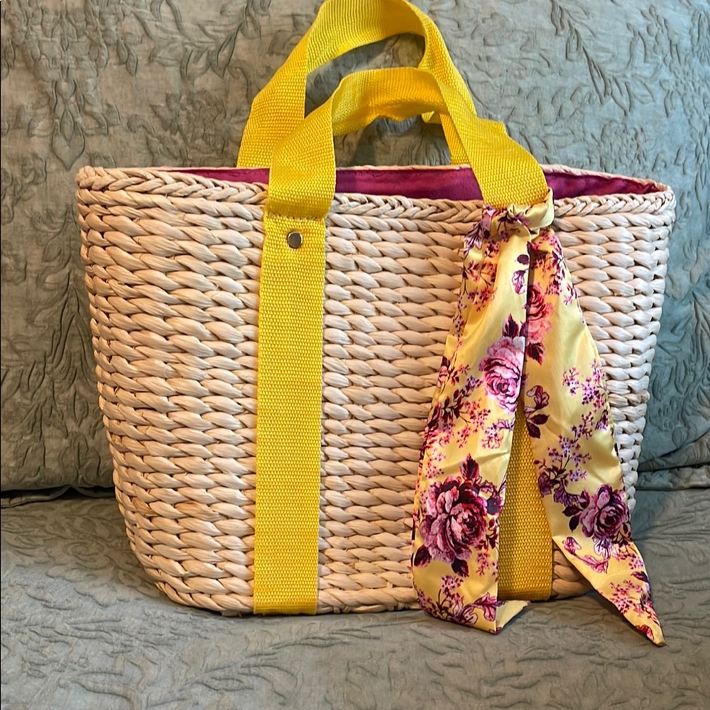 Yellow and Cream Woven Tote Bag